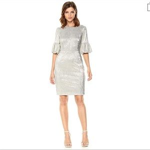 Donna Morgan Silver Metallic Belle Sleeve Mini Dress